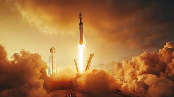 Dramatic Rocket Launch at Sunrise Space Exploration Technology and Innovation photo