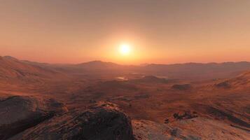 Martian Sunset Red Planet Landscape Desert Craters Rocks 8K photo