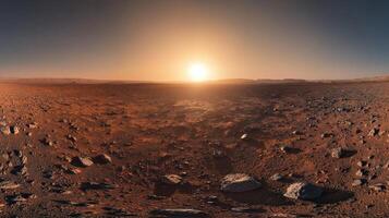 Martian Sunset Red Planet Landscape Rocks Craters Desert 8k photo