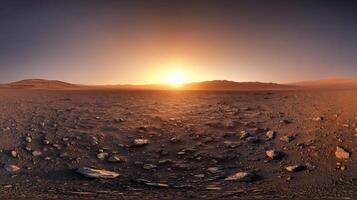 Martian Sunset Red Planet Desert Landscape 8K Panoramic View photo