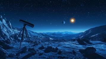 Alien Planet Night Sky Telescope Mountains Stars Planets photo