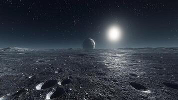 Lunar Landscape Earthrise Moon Surface Crater Stars Night Sky Space Exploration photo
