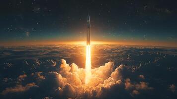Dramatic Rocket Launch at Sunrise Space Exploration Image photo