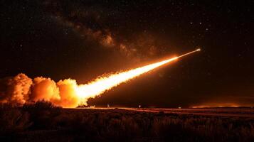 Night Rocket Launch Fiery Ascent Starry Sky Space Exploration photo