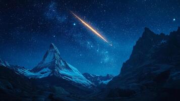 Majestic Night Sky Meteor Shower over Mountain Range photo