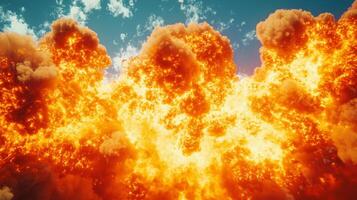 Intense Fireball Explosion Fiery Blast Smoke Cloud Sky Energy Power photo