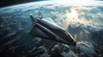 Futuristic Spaceship Orbiting Earth Space Exploration Technology Travel photo