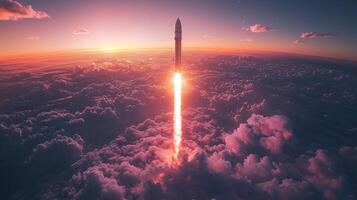Rocket Launch Sunrise Space Exploration Cloudscape Fiery Blastoff photo