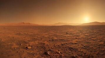Martian Sunset Red Planet Landscape Desert Rocks Craters Space Exploration photo