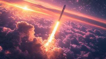 Majestic Rocket Launch at Sunrise Space Exploration Imagery photo