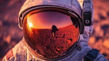 Martian Sunset Astronaut Reflection in Helmet Visor photo