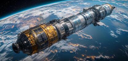 Spacecraft Orbiting Earth High Res Satellite Image photo