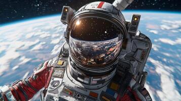 Astronaut Spacewalk Earth View High Res Space Exploration Image photo