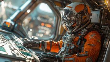 Astronaut Space Station Interior High Res Sci Fi Image photo