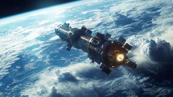 Futuristic Satellite Orbiting Earth High Resolution Space Exploration Image photo