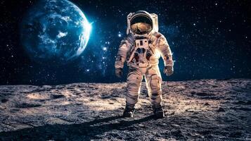 Astronaut on Moon Earthrise Space Exploration Lunar Surface High Resolution photo