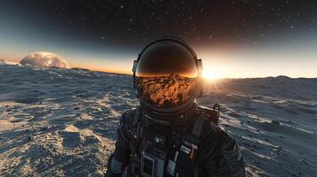 Astronaut on Moon Lunar Sunrise Earthrise Space Exploration High Res photo