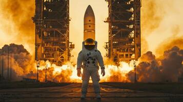 Astronaut Space Launch Dramatic Rocket Golden Hour photo