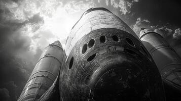 Dramatic Space Shuttle Launchpad Closeup Black White High Resolution photo