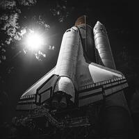 Space Shuttle Launchpad Dramatic Black White Photo