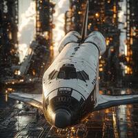 Space Shuttle Launchpad Futuristic Sci Fi Spaceship Ready for Liftoff photo