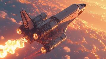 Space Shuttle Launch at Sunrise Fiery Ascent 8k Detailed Image photo
