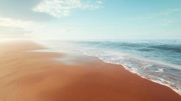Serene Coastal Beach Golden Sand Calm Ocean Summer Sky photo