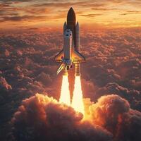 Space Shuttle Launch at Sunrise Dramatic Cloudscape photo