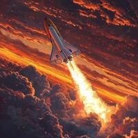 Space Shuttle Launch at Sunrise Fiery Ascent Above Clouds photo