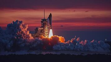 Space Shuttle Launch at Sunrise Dramatic Space Exploration Image photo