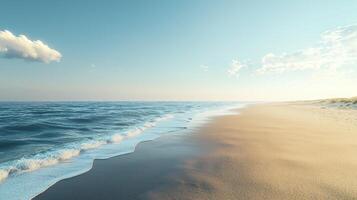 Serene Coastal Beach Calm Ocean Golden Sand Sunny Sky photo