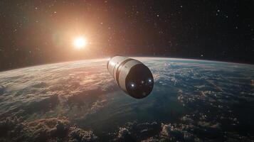 Spacecraft Orbiting Earth Sunrise High Resolution Space Exploration Image photo