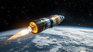 High Resolution Rocket Launch Orbiting Earth Space Exploration photo