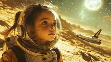 Child Astronaut on Mars Space Exploration Nebula Future photo