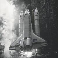 Space Shuttle Launch Monochrome Rocket Ready for Liftoff photo