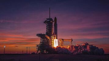 Dramatic Space Shuttle Launch at Sunset High Resolution Image photo