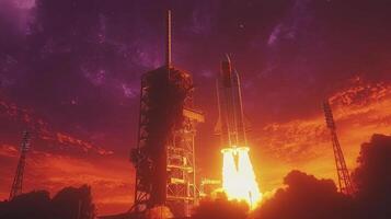 Dramatic Space Shuttle Launch at Sunset Fiery Ascent 8K photo