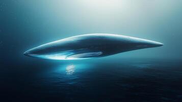 Mysterious Alien Spaceship Over Luminous Blue Planet Sci Fi 8K Image photo