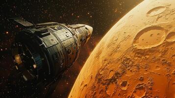 Spaceship Approaching Mars Cosmic Exploration Sci Fi Spacecraft Planet Stars Universe Galaxy photo