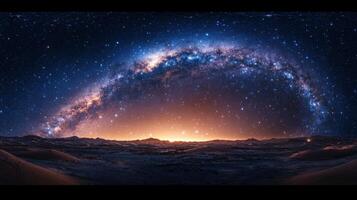 Majestic Milky Way Galaxy Over Desert Landscape at Night photo