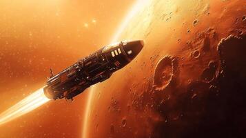 Mars Spacecraft High Resolution Sci Fi Spaceship Approaching Red Planet photo
