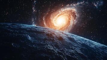 Alien Planet Surface Spiral Galaxy Cosmic Background High Resolution Astronomy photo