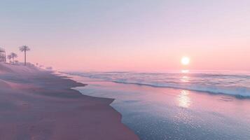 Serene Sunrise Beach Peaceful Ocean Pink Sky Sandy Shore photo