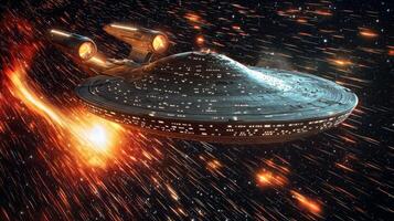 Starship Warp Speed Futuristic Spaceship in Cosmic Flight photo
