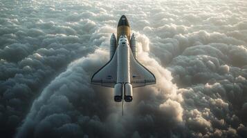 Space Shuttle Descending Through Clouds High Resolution Aerial Image photo