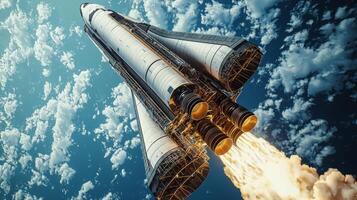 Space Shuttle Launch Dramatic Ascent Through Clouds photo