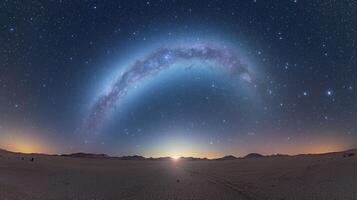 Majestic Milky Way Arch Over Desert Landscape at Night photo