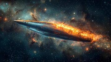 Burning Spaceship in Milky Way Galaxy Cosmic Exploration Sci Fi Art photo