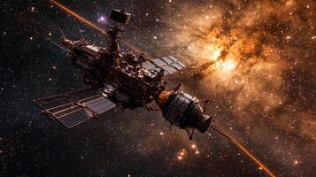 Spacecraft Exploration High Resolution Satellite in Cosmic Nebula photo