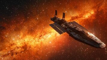 Futuristic Spaceship in Cosmic Nebula Space Exploration Sci Fi Galaxy Stars photo
